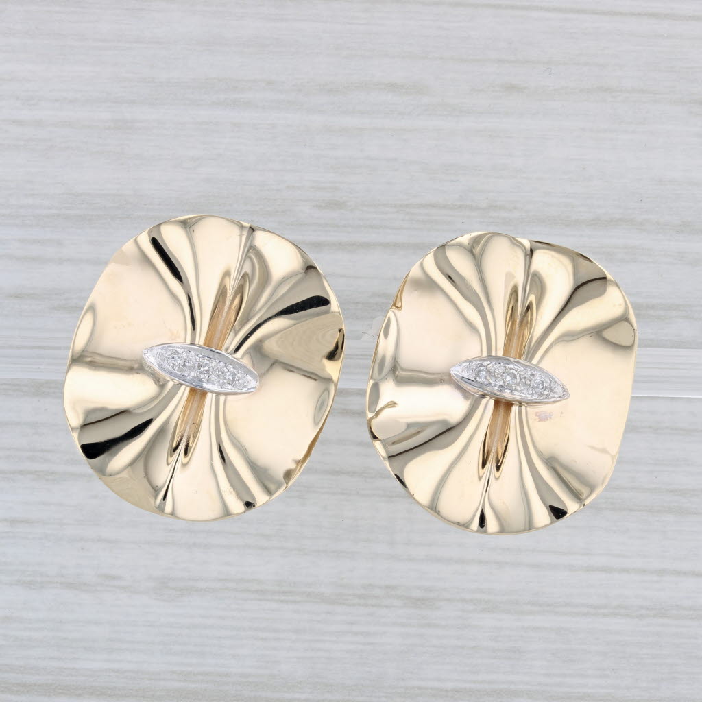 Light Gray Diamond Abstract Flower Stud Earrings 14k Yellow Gold Statement