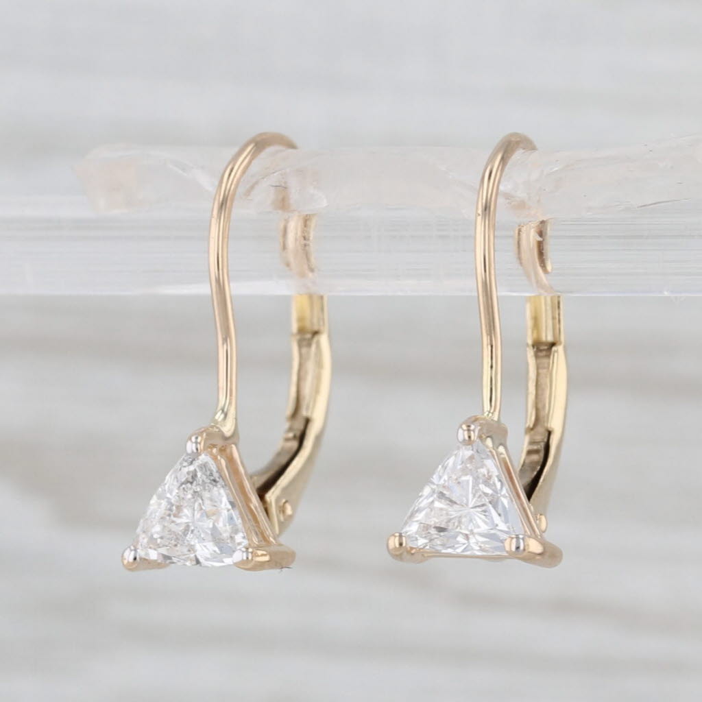 1ctw Trillion Diamond Drop Earrings 14k Yellow Gold Lever Backs