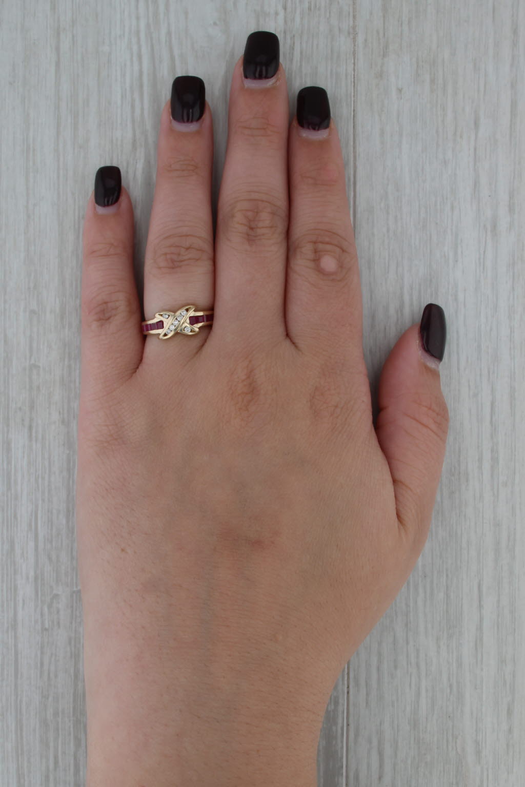 1ctw Ruby Diamond X Ring 14k Yellow Gold Size 6.75