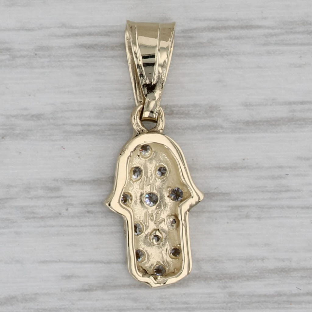 Gray Cubic Zirconia Hamsa Hand Pendant 14k Yellow Gold Talisman