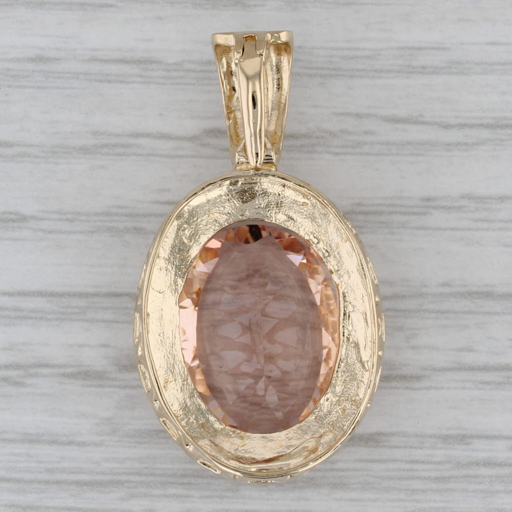 Gray 12ct Peach Pink Morganite Oval Solitaire Pendant 10k Gold Enhancer Bail Clip