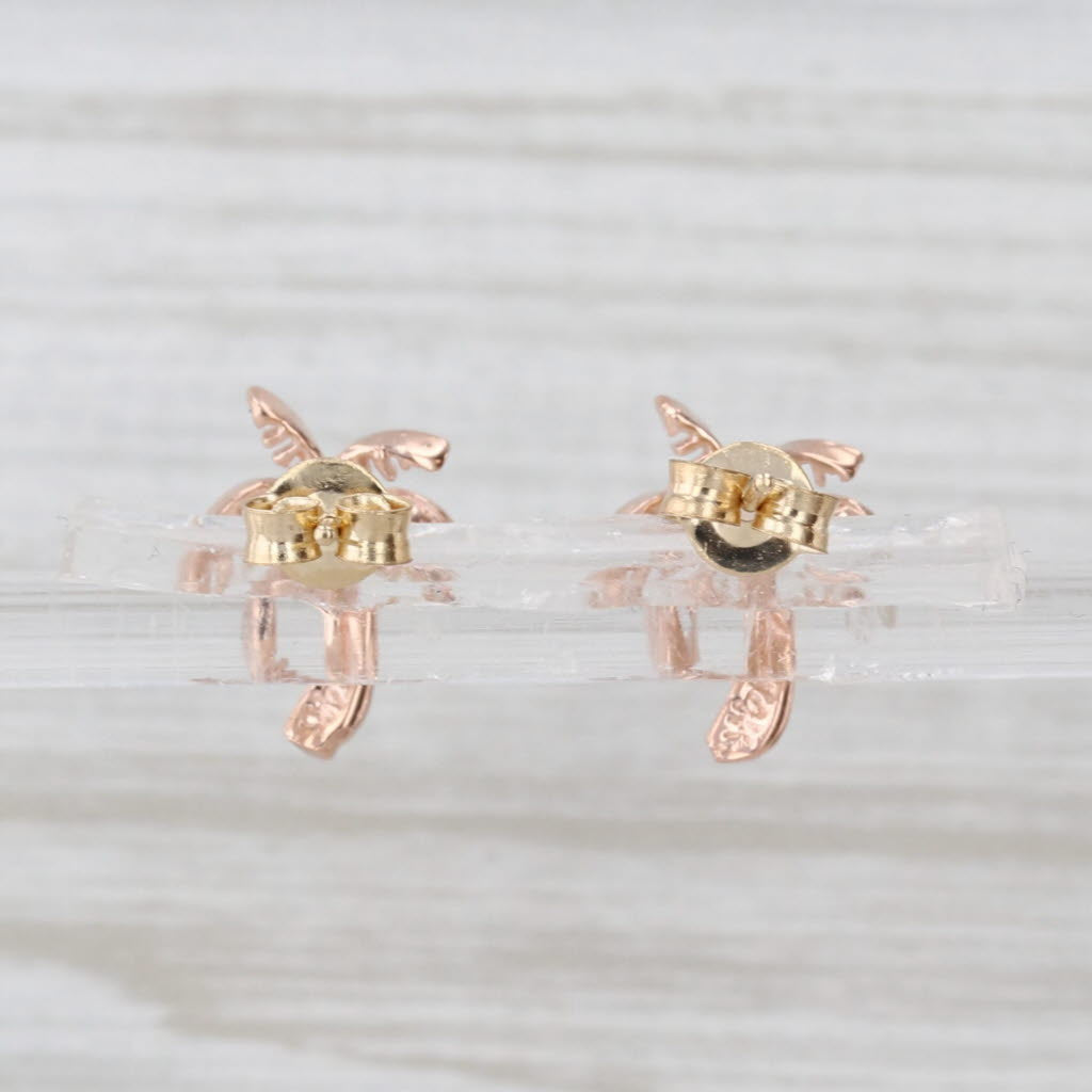Small Palm Tree Stud Earrings 14k Rose Yellow Gold Studs