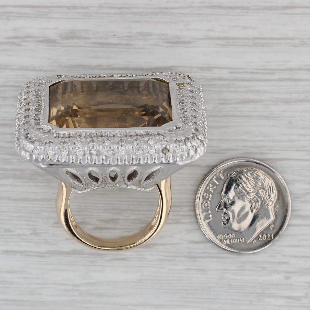 Gray 42.10ctw Citrine Diamond Halo Ring 14k Gold Large Cocktail Size 5.75