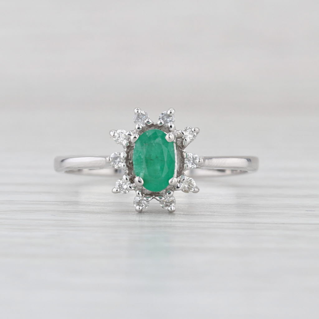 0.65ctw Emerald Diamond Halo Ring 14k White Gold Size 8.5 Cathedral Band