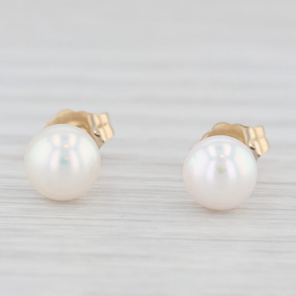 Light Gray Round Cultured Pearl Stud Earrings 14k Yellow Gold 6mm