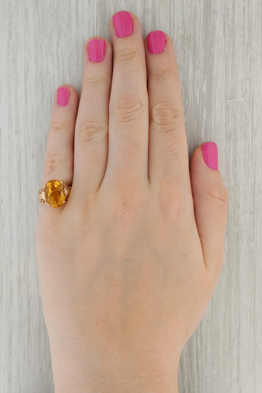 Tan 5.75ct Oval Citrine Solitaire Ring 10k Yellow Gold Size 7 Cocktail