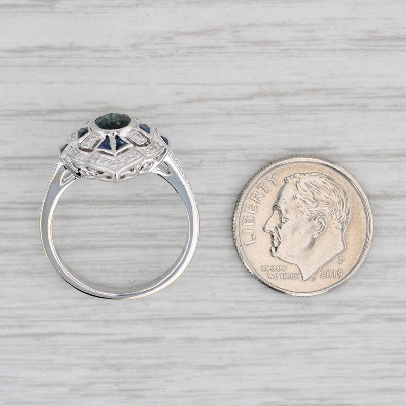 Gray New Beverley K 1.45ctw Blue Sapphire Diamond Halo Ring 18k White Gold Size 6.5