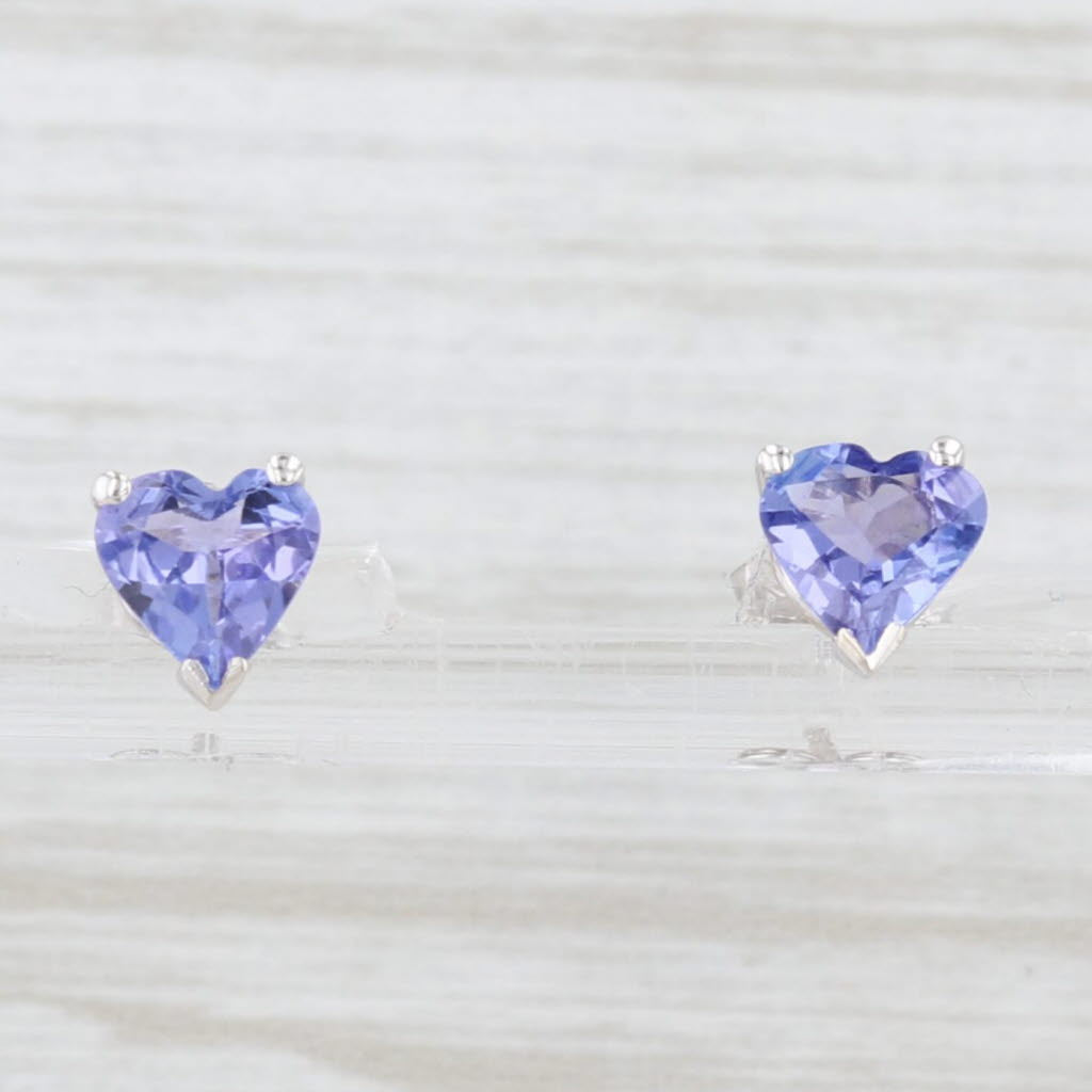 Light Gray 1.30ctw Tanzanite Heart Stud Earrings 14k White Gold Solitaire Studs