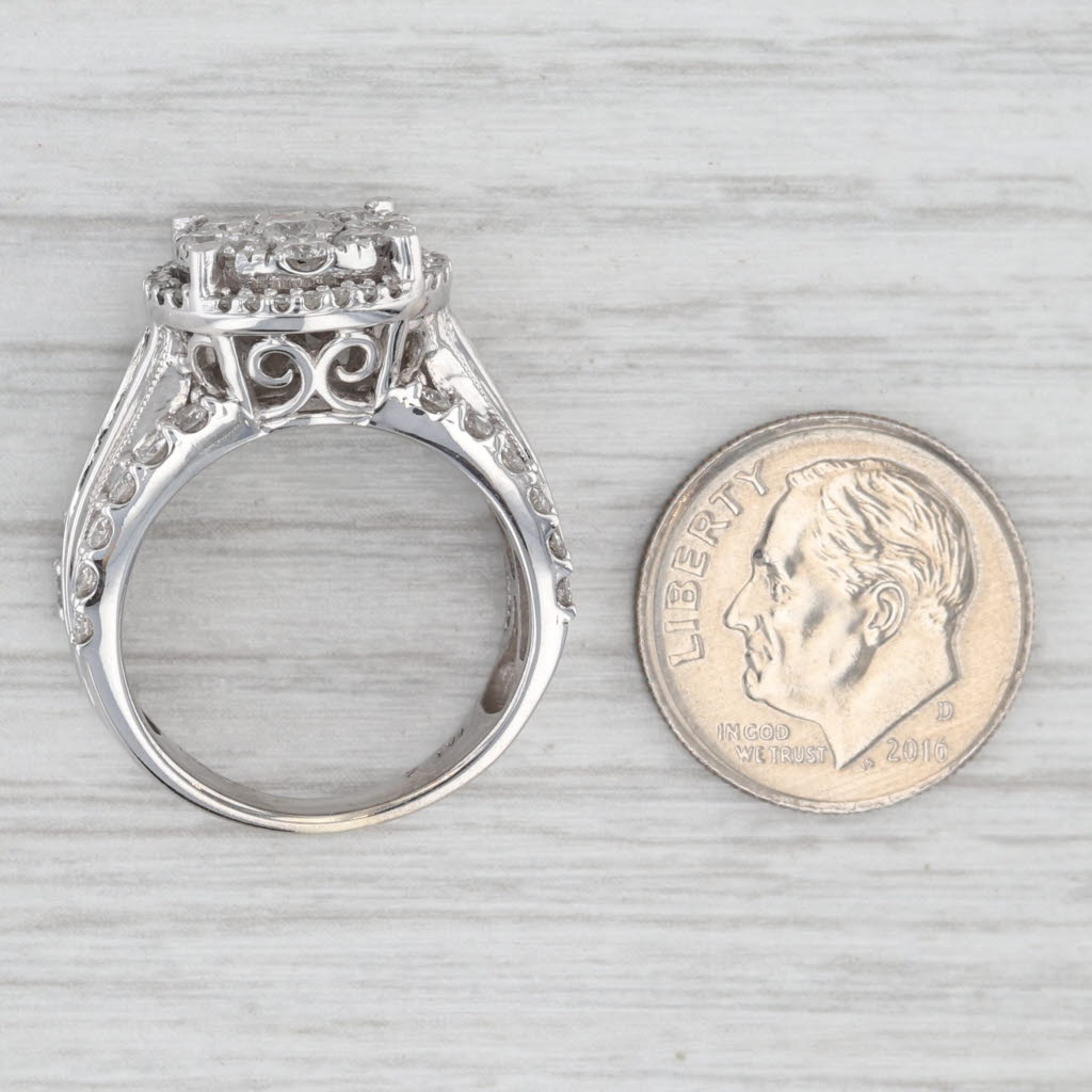 Light Gray 2.05ctw Diamond Cluster Halo Cocktail Ring 10k White Gold Size 7 Bridal