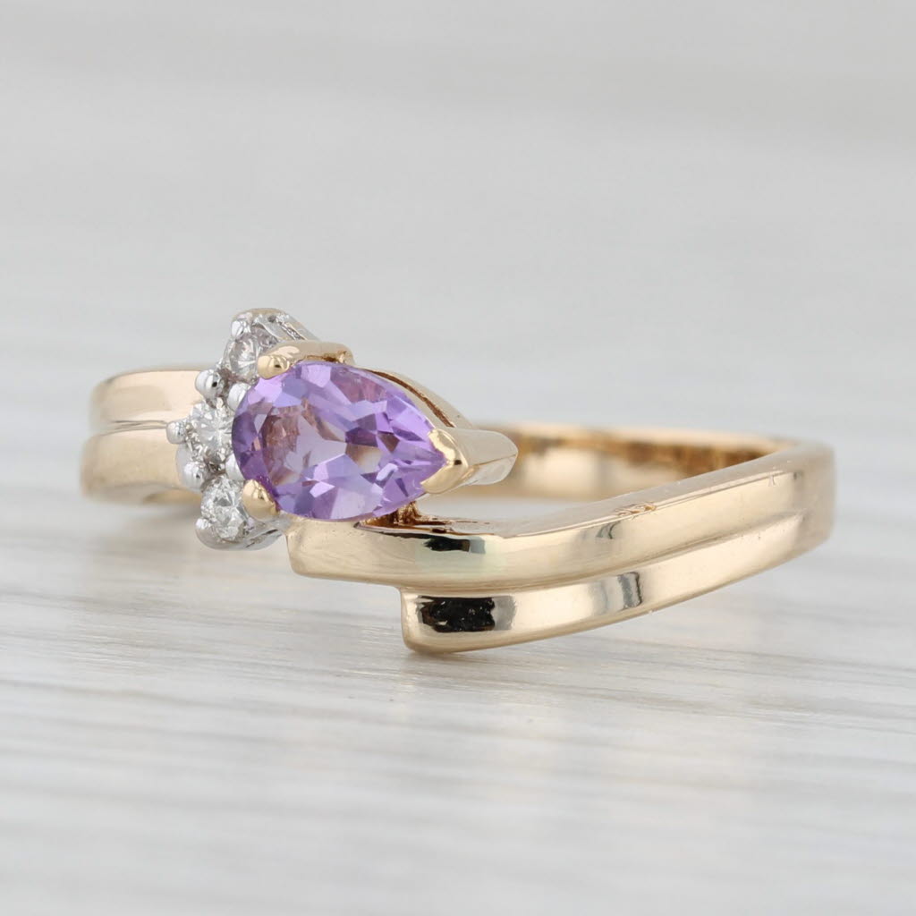 Light Gray 0.36ctw Amethyst Diamond Bypass Ring 14k Yellow Gold Size 6.75