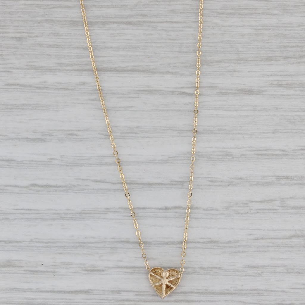 Gray Pink Enamel Heart Pendant Necklace 16" 18" Cable Chain 14k Yellow Gold