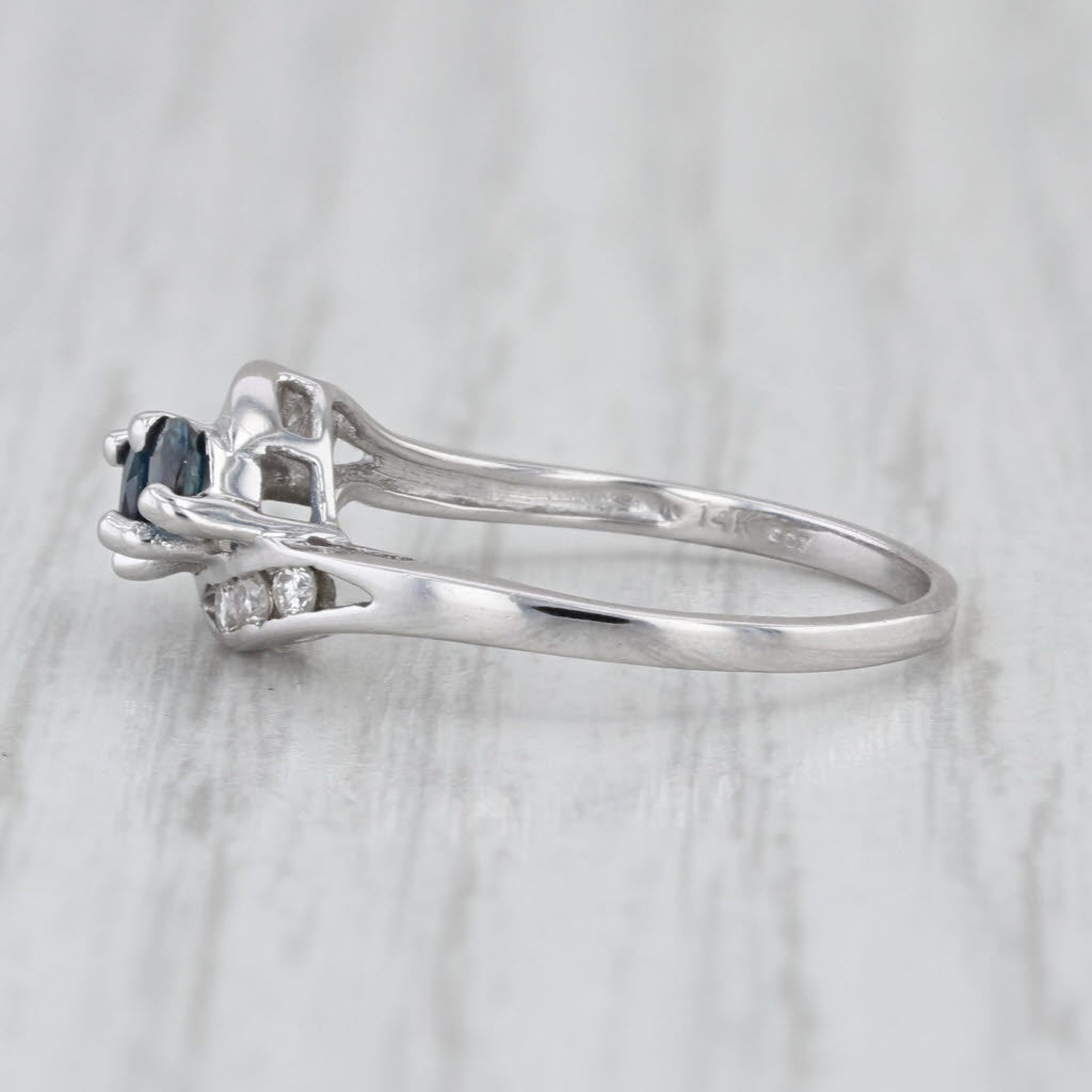 0.60ctw 3-Stone Blue Sapphires Diamonds Ring 14k White Gold Size 5.25