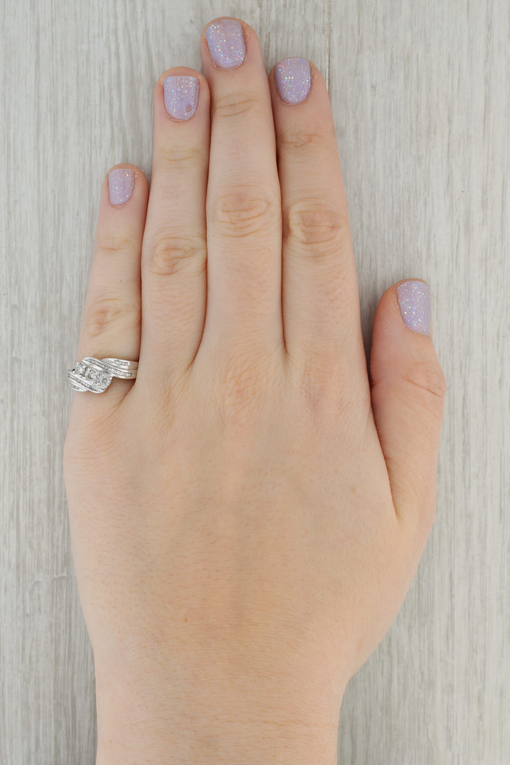 Dark Gray 0.47ctw Diamond Bypass Ring 10k White Gold Size 6.25