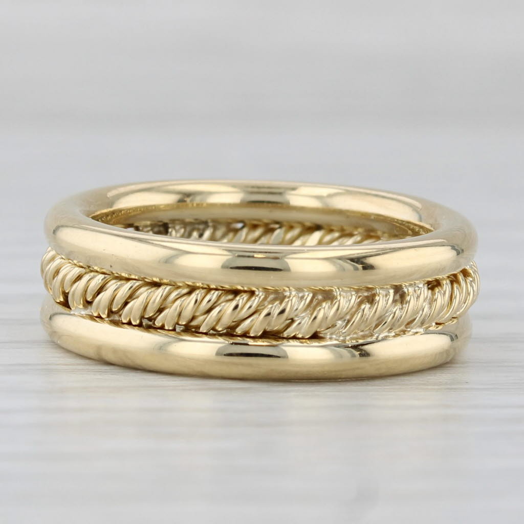 Gray Rope Center Wide Band Ring 18k Yellow Gold Size 6 Wedding Stackable