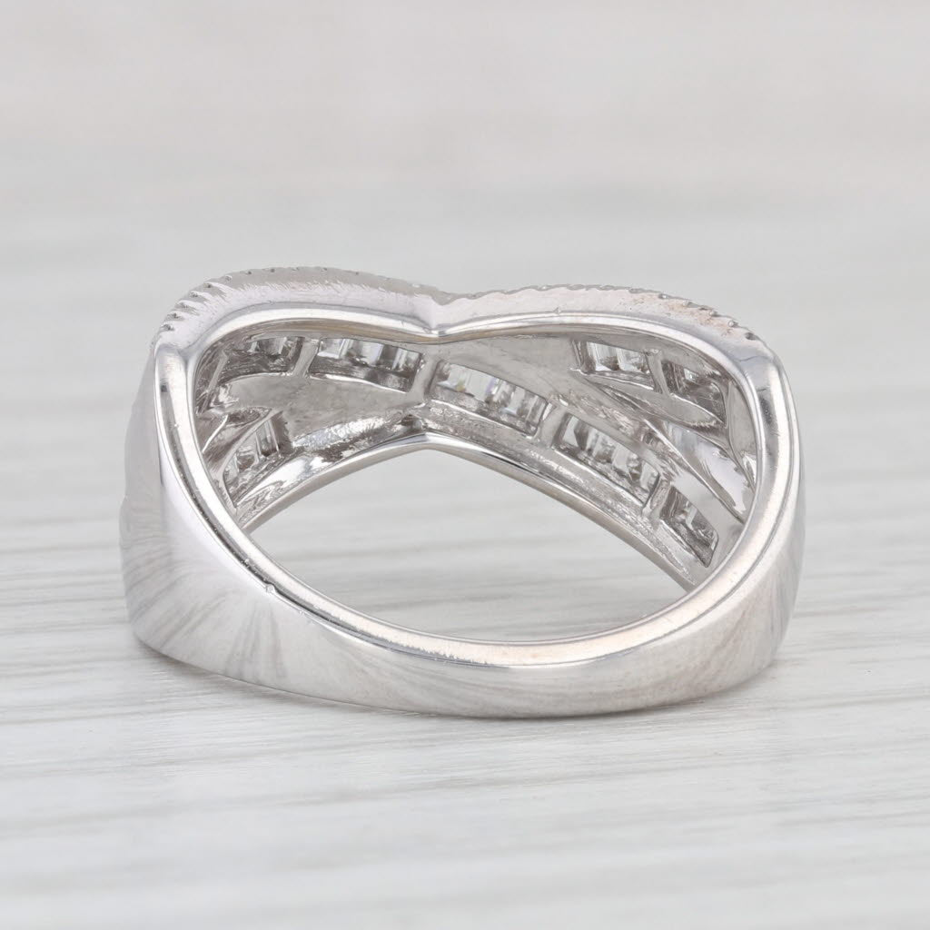 Light Gray Effy 1.15ctw Diamond Cross Over Ring 14k White Gold Channel Set Baguettes