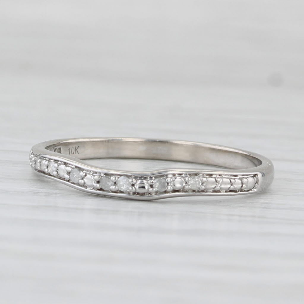 Light Gray Contoured Diamond Wedding Band Ring Guard 10k White Gold Size 7.25 Stackable