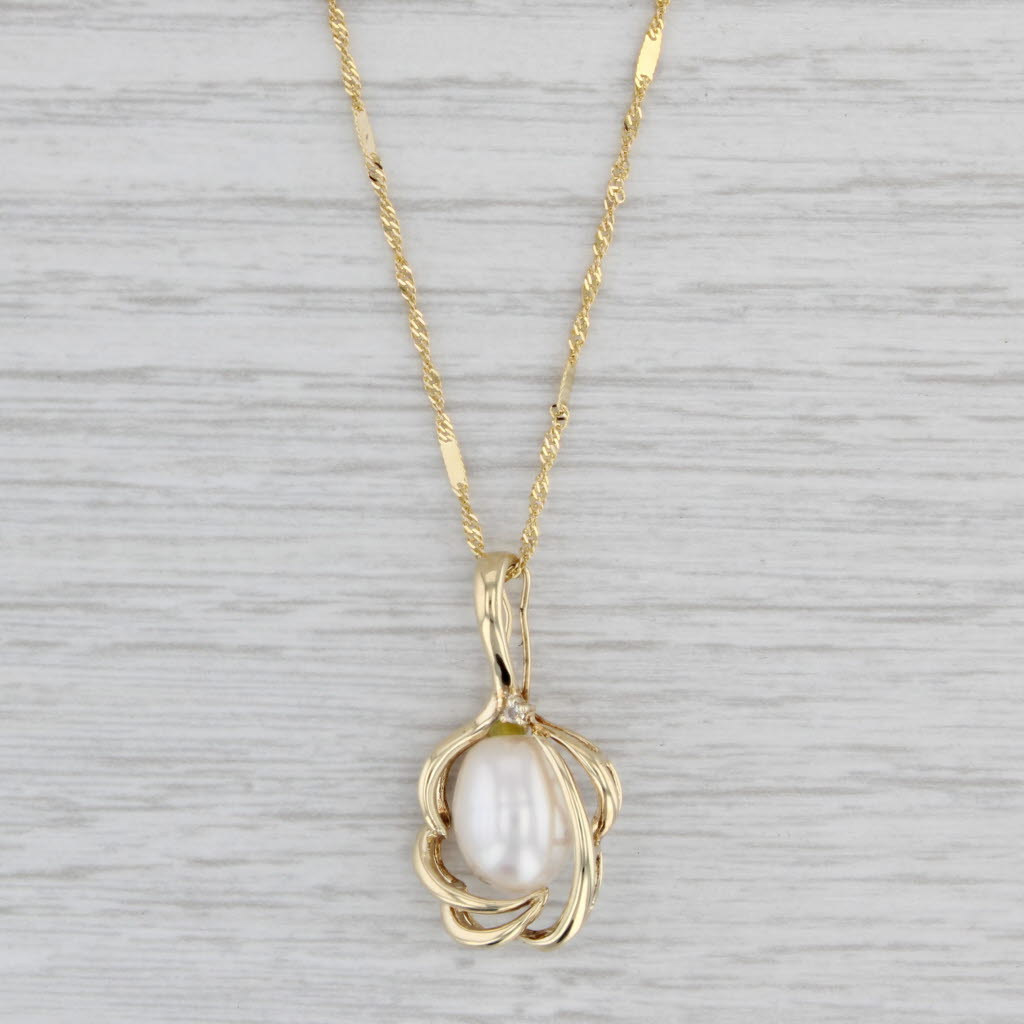 Gray Cultured Pearl Pendant Necklace 14k Yellow Gold 18" Singapore Chain