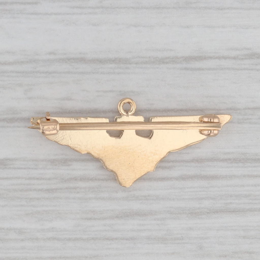 Gray Vintage Winged Anchor Shield Pin 14k Yellow Gold Military Badge