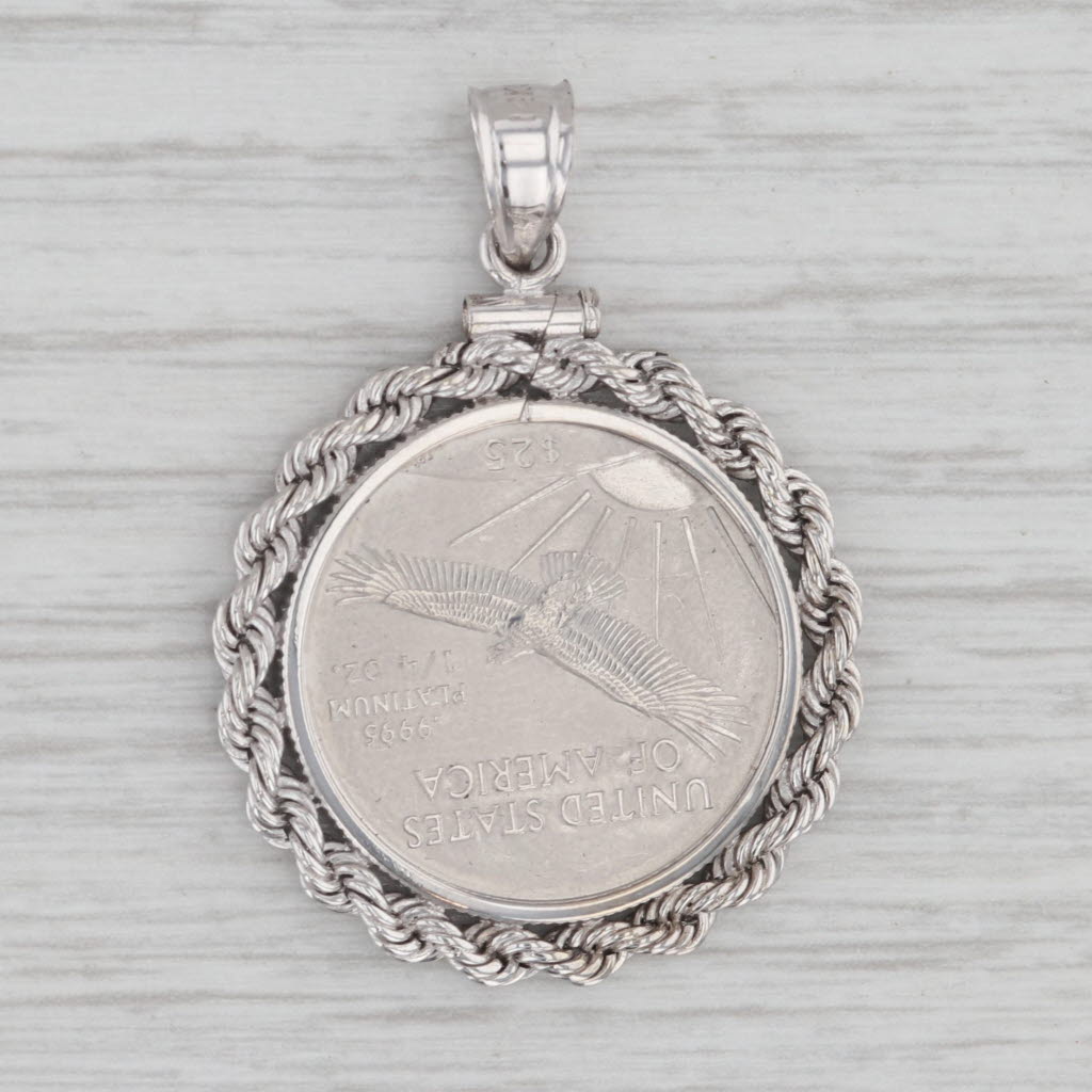 Gray 2005 Platinum 25 Dollar American Eagle Coin Pendant 14k Gold Bezel 1/4 oz