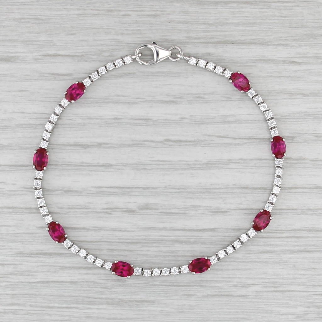 6.25ctw Lab Created Rubies Cubic Zirconias Tennis Bracelet Sterling Silver 7.75"