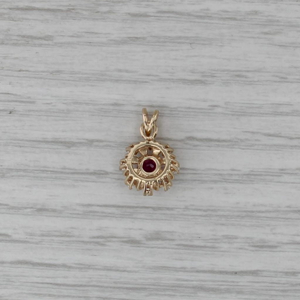 0.65ctw Ruby Diamond Halo Pendant 14k Yellow Gold Small Drop