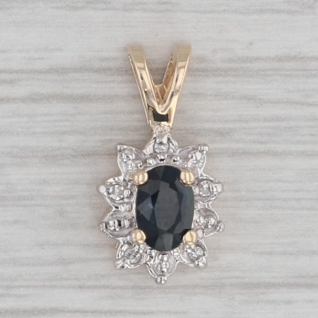 Gray 0.60ct Blue Sapphire Diamond Halo Pendant 10k Yellow Gold