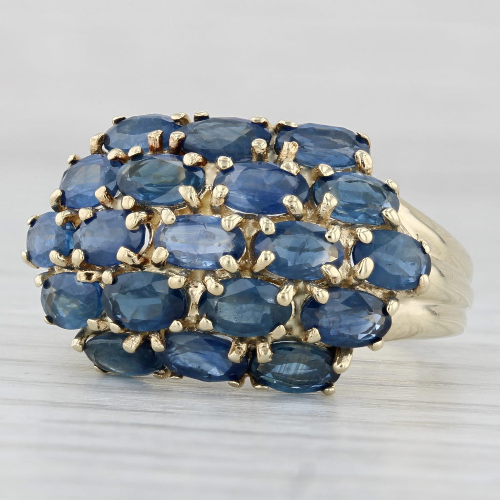 Light Gray 6ctw Blue Sapphire Cluster Ring 10k Yellow Gold Size 7.75 Cocktail