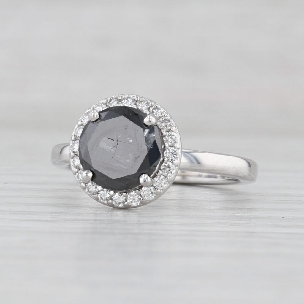 Light Gray 1.77ctw Black White Diamond Halo Ring 14k White Gold Size 8.25 Engagement