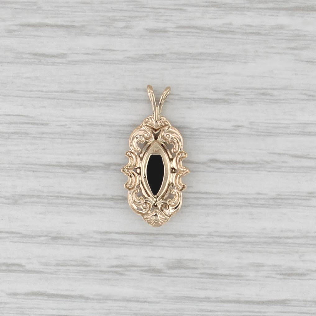 Opal Onyx Marquise Small Drop Pendant 14k Yellow Gold