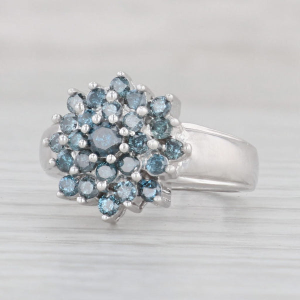 Light Gray 0.80ctw Blue Diamond Flower Cluster Ring 10k White Gold Size 6.5