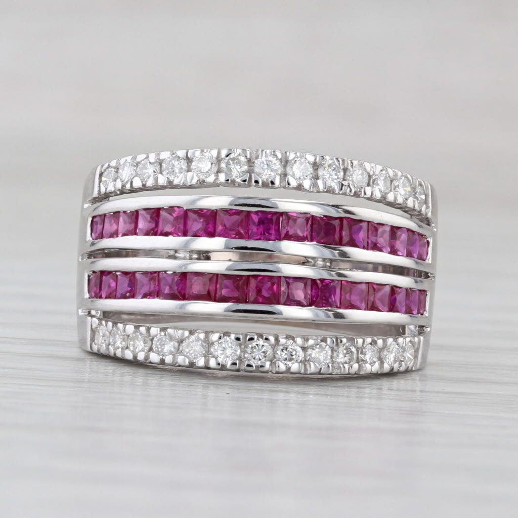 1.89ctw Ruby Diamond Ring 18k White Gold Size 7.5 Cocktail Stackable Band Design