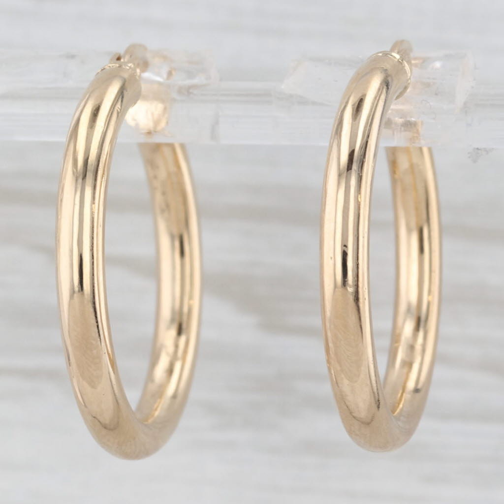 Light Gray Round Hoop Earrings 14k Yellow Gold Snap Top 25 x 3mm Hoops