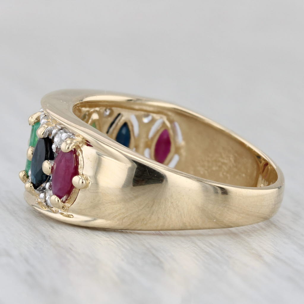 Gray 1.14ctw Multi-Gemstone Ring 14k Yellow Gold Size 8 Emerald Sapphire Ruby Diamond