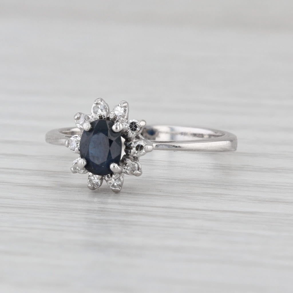 0.58ctw Oval Blue Sapphire Diamond Halo Ring 14k White Gold Size 6.25