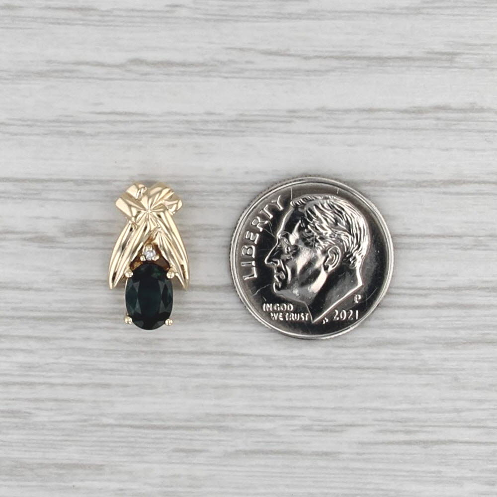 0.81ctw Blue Sapphire Diamond Pendant 10k Yellow Gold Small Drop