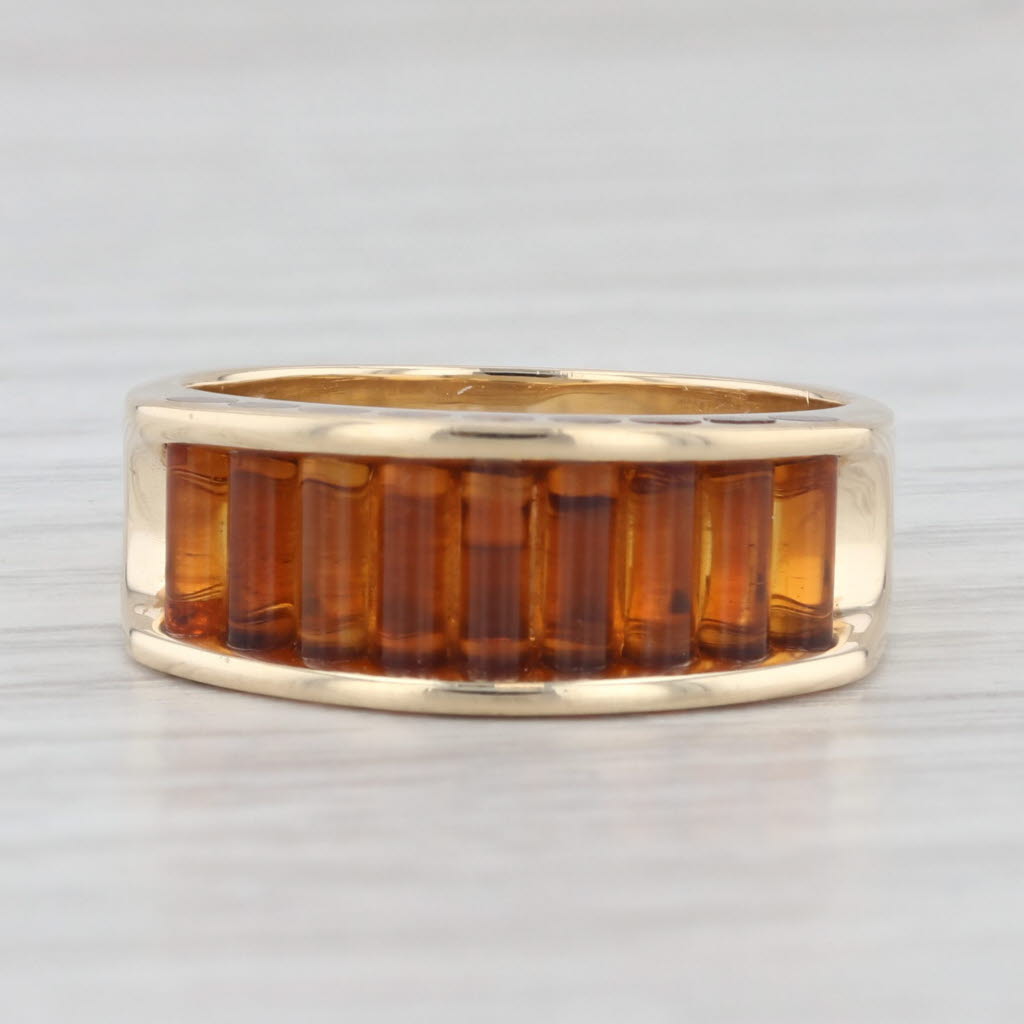 Light Gray Channel Set Orange Citrine Ring 14k Yellow Gold Size 6.75