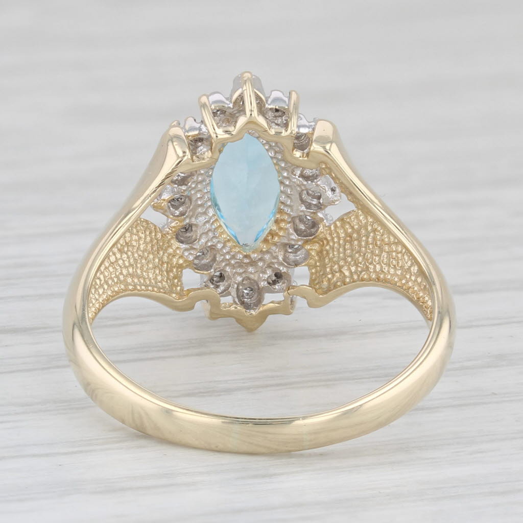 Light Gray 1.36ctw Marquise Blue Topaz Diamond Halo Ring 10k Yellow Gold Size 8.25