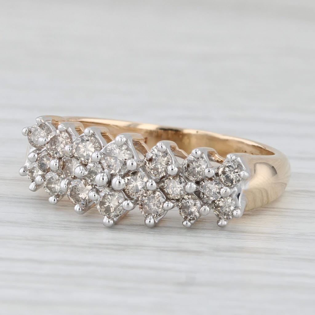 Light Gray 1ctw Diamond Clusters Ring 14k Yellow Gold Tiered Anniversary Band Size 8.5