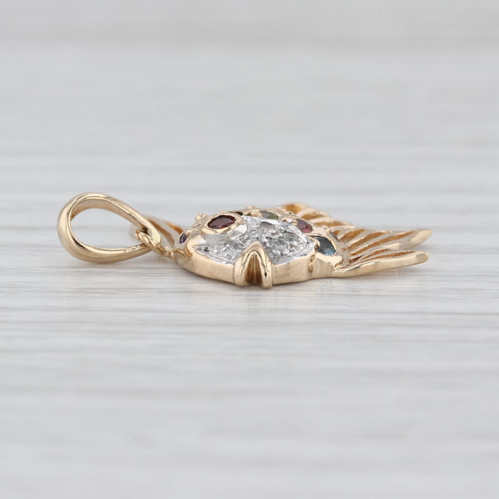 Gemstone Fish Pendant 10k Yellow Gold Diamond Amethyst Peridot Garnet Citrine