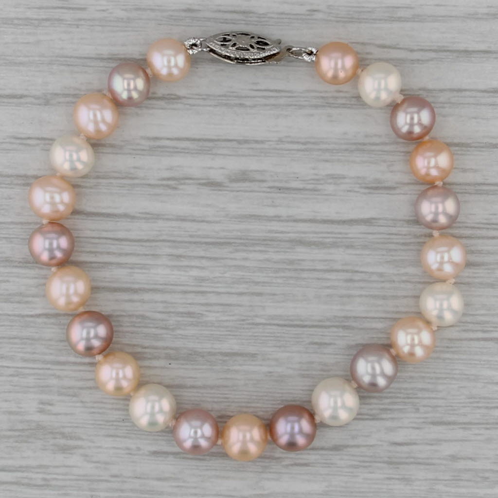 Multicolor Cultured Pearl Strand Bracelet 14k Gold 7" Single Beaded Strand