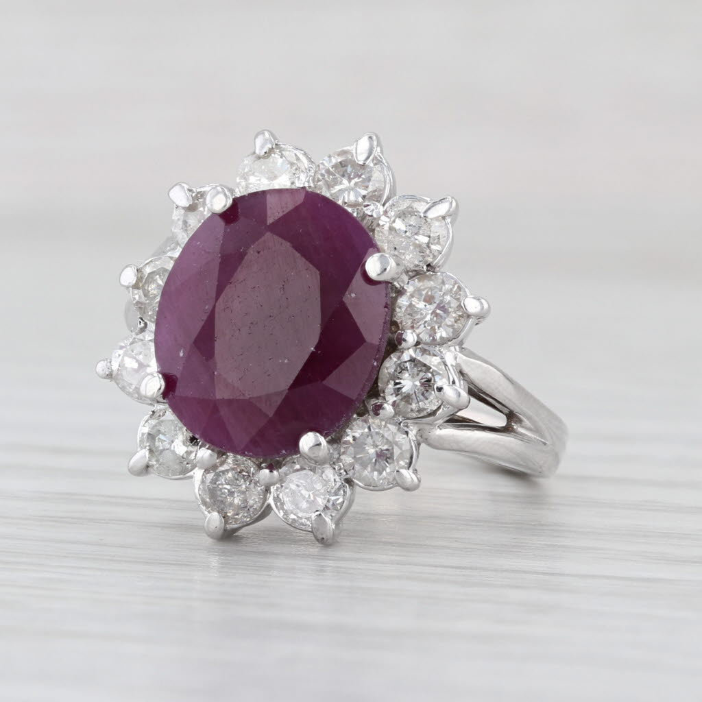 7.20ctw Oval Ruby Diamond Halo Ring 14k White Gold Size 7.5 Cocktail