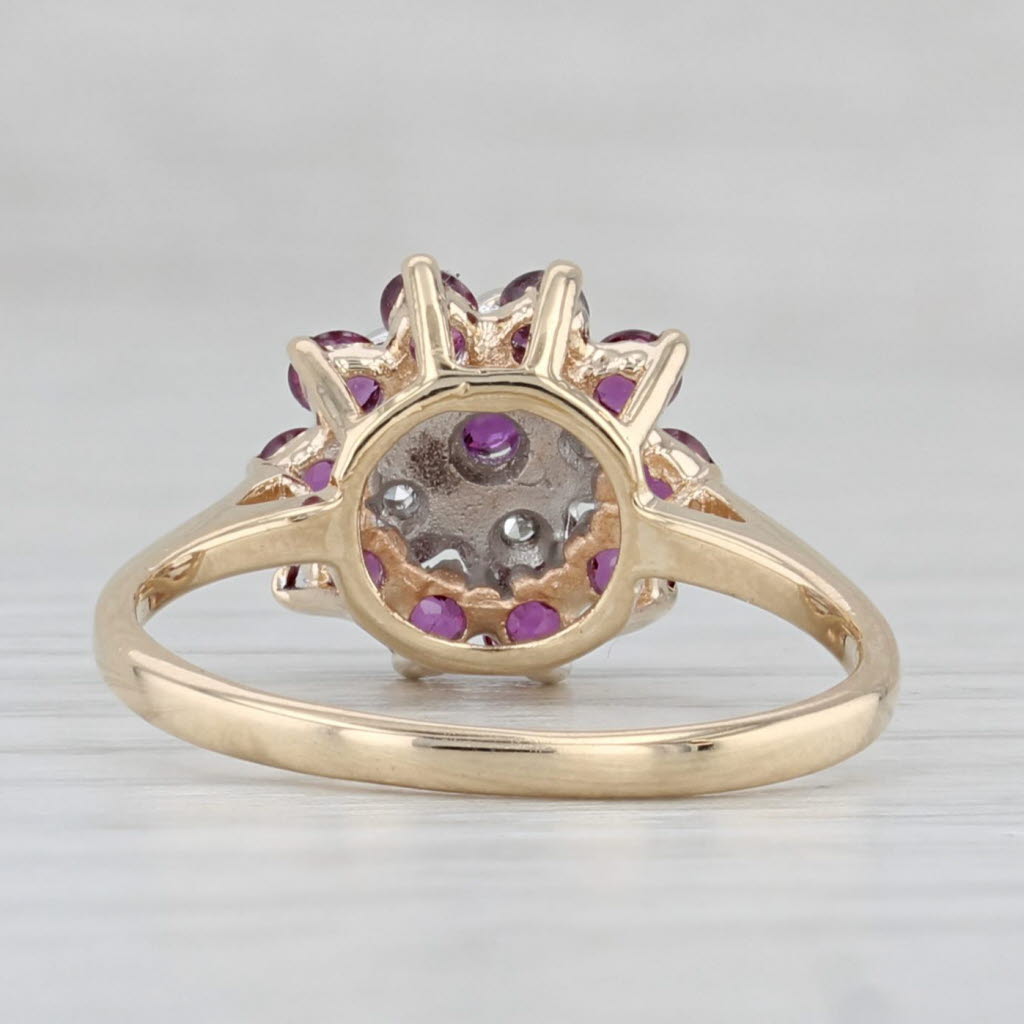 Light Gray 0.45tw Ruby Diamond Flower Ring 10k Yellow Gold Size 6