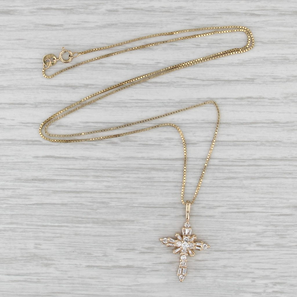 0.35ctw Diamond Cross Pendant Necklace 14k Yellow Gold 18" Box Chain