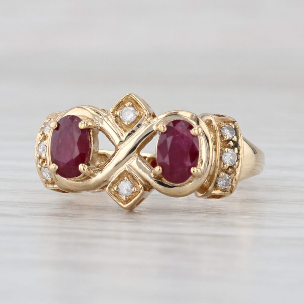 1.31ctw Ruby Diamond Infinity Knot Ring 14k Yellow Gold Size 7