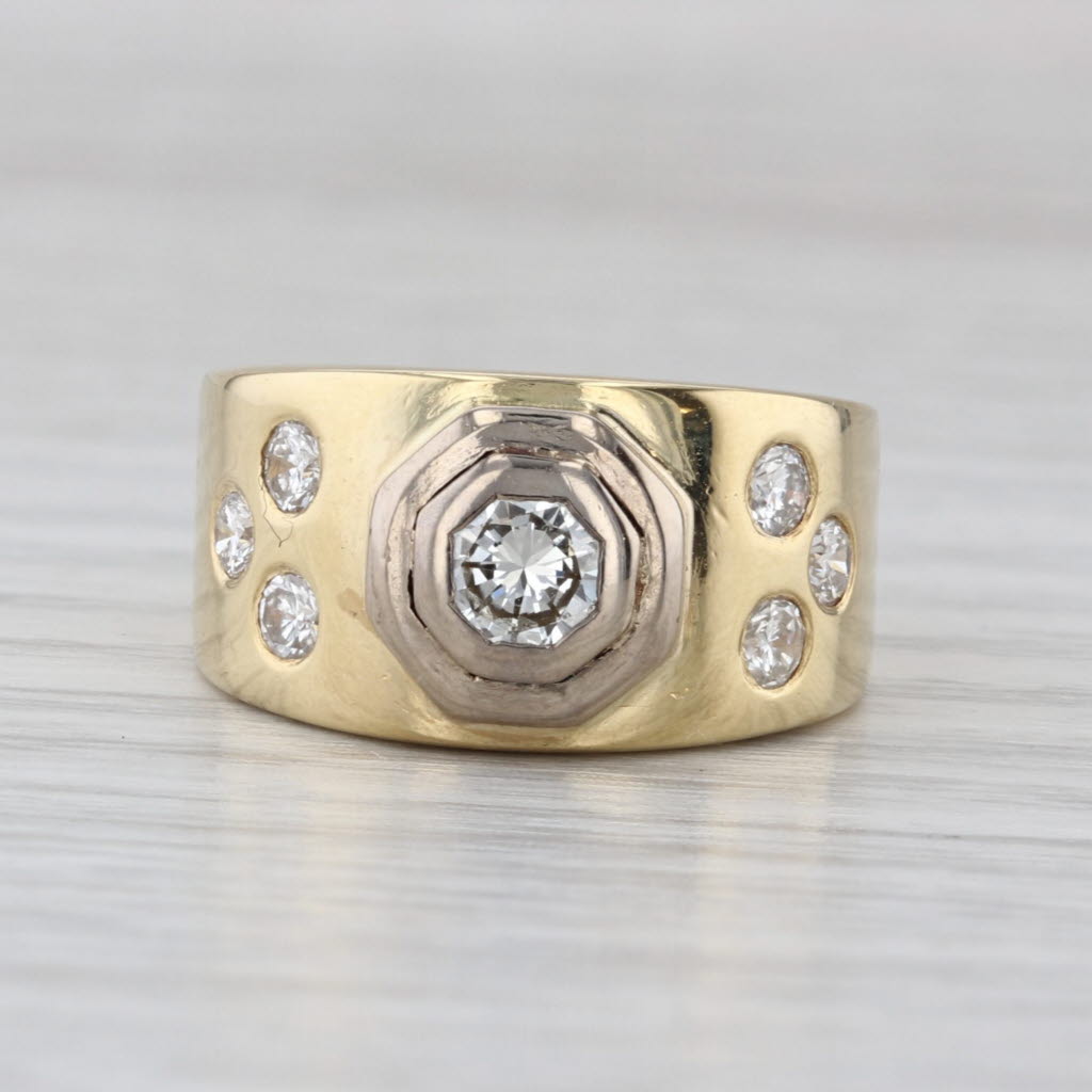 0.66ctw Diamond Dots Ring 18k Yellow Gold Size 5.75 Wide Band Engagement