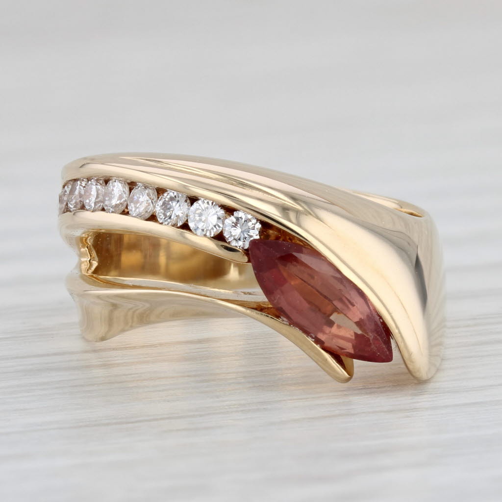 Light Gray 1.24ctw Padparadscha Sapphire Diamond Ring 14k Yellow Gold Size 7.25 Cocktail