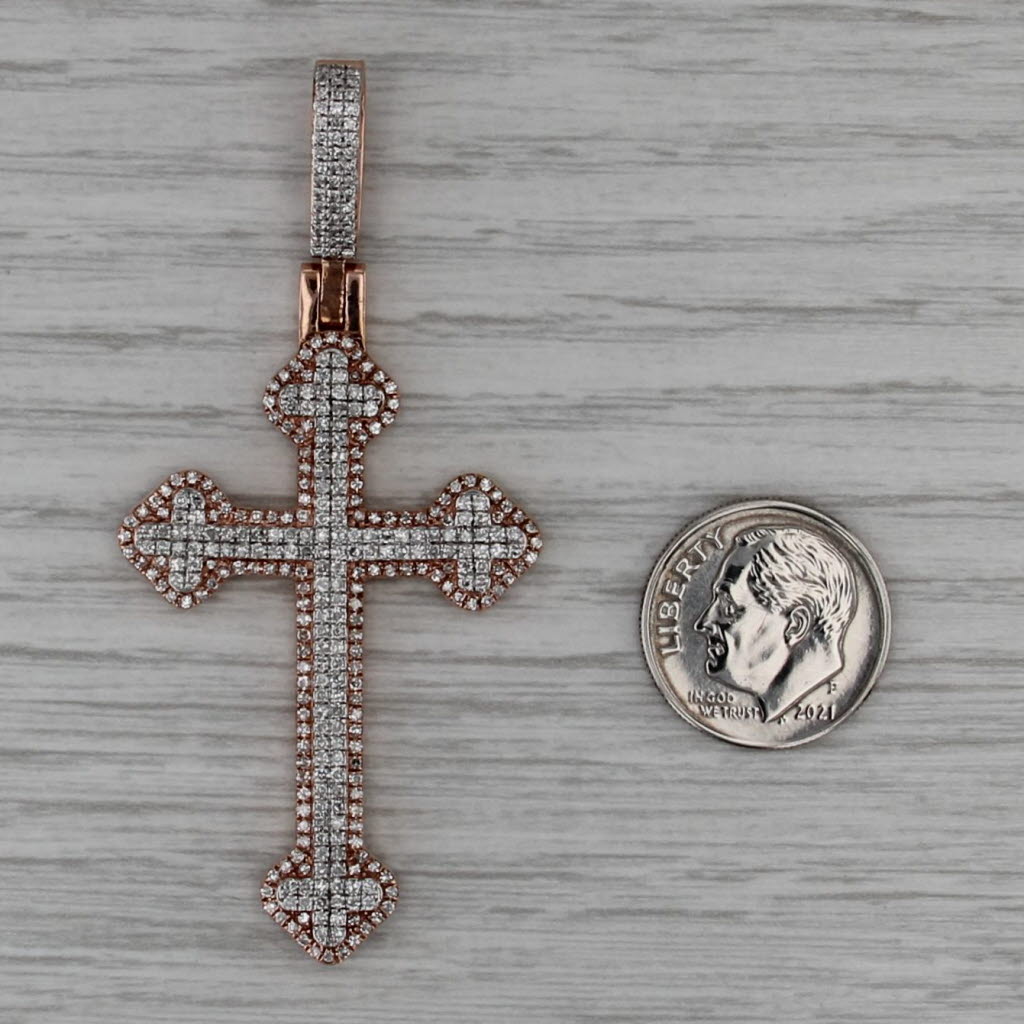 Large 1.70ctw Diamond Cross Pendant 10k Rose Gold Religious Jewelry