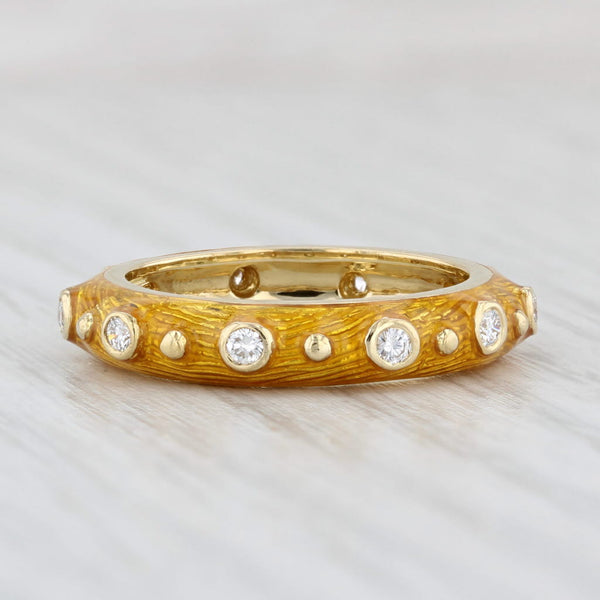 Light Gray Hidalgo 0.30ctw Diamond Ring 18k Yellow Gold Enamel Size 6.5 Stackable Band