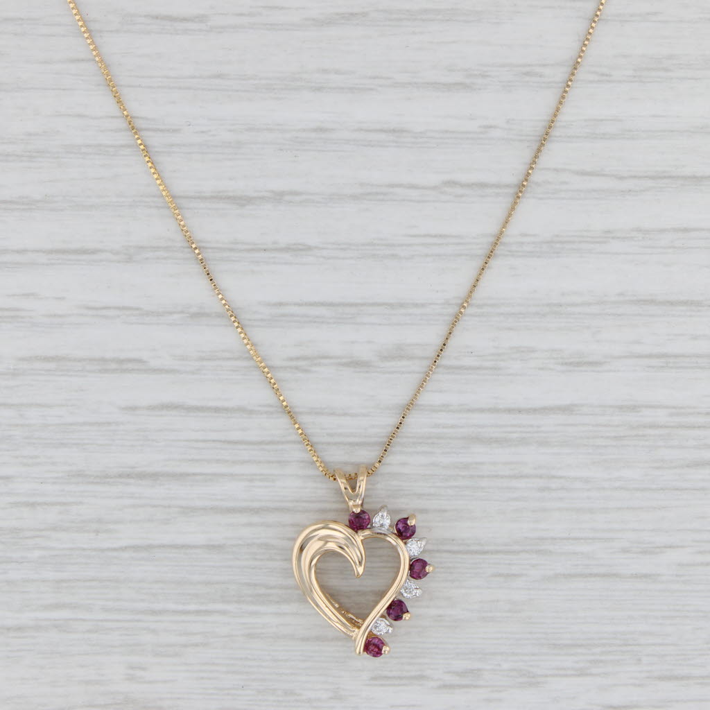 Light Gray 0.31ctw Ruby Diamond Open Heart Pendant Necklace 14k Gold 19.25" Box Chain