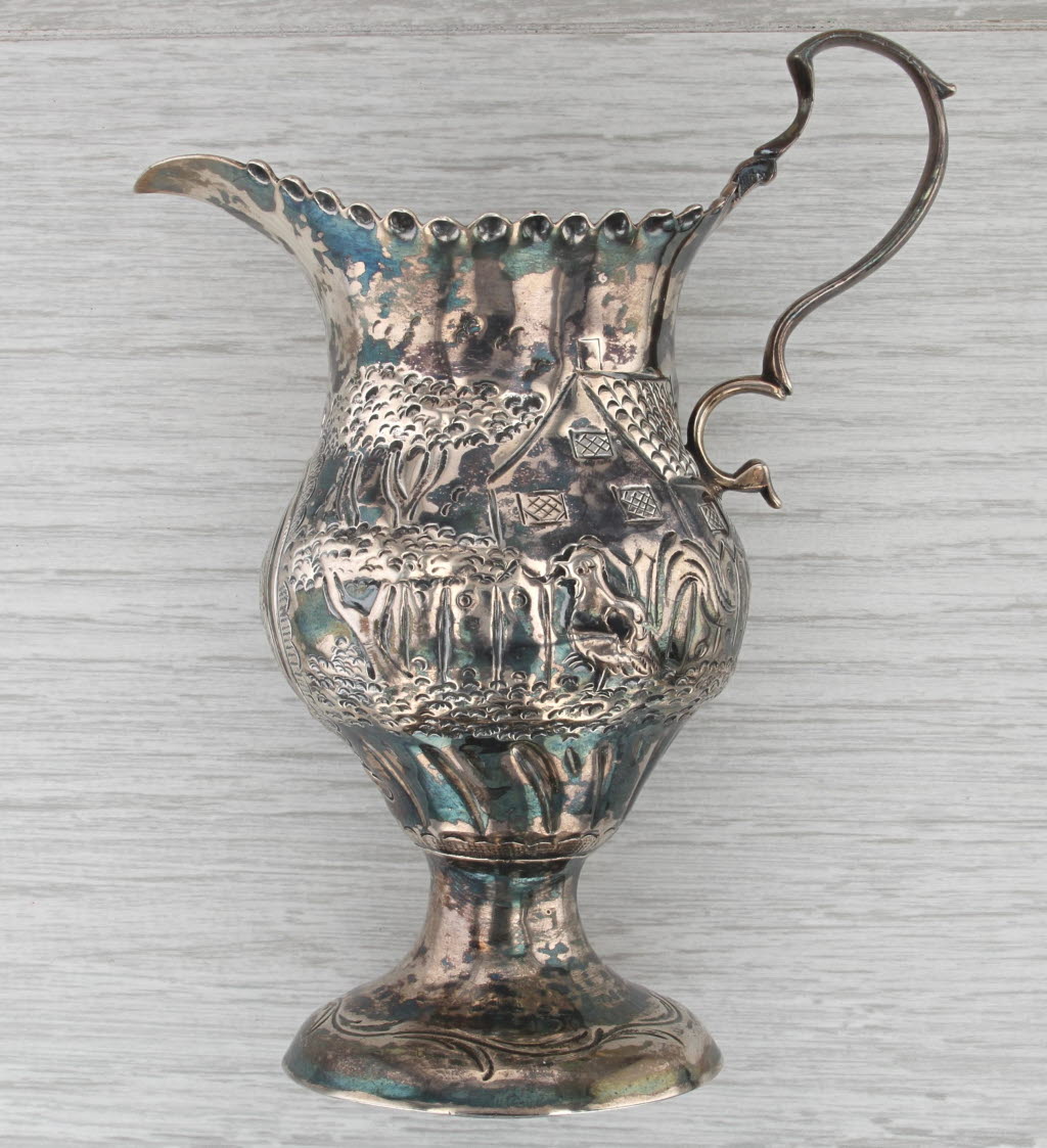 1816 Antique Pastoral Cream Pot Pitcher Sterling Silver Monogrammed Tea Coffee